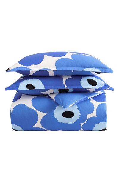 Marimekko Unikko Cotton Reversible 3 Piece Comforter Set, Full/queen Bedding In Medium Blue