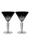 Waterford Lismore Diamond Set Of 2 Black Lead Crystal Martini Glasses In Crystal