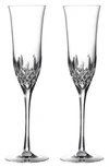 Waterford Lismore Essence Set Of 2 Lead Crystal Champagne Flutes In Clear