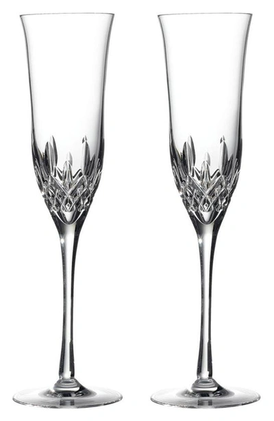 Waterford Lismore Essence Set Of 2 Lead Crystal Champagne Flutes In Clear
