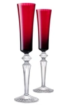 Baccarat Mille Nuits Flutissimo Set Of 2 Lead Crystal Flutes In Red   /   Red.