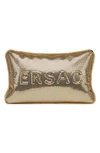 Versace Logo Metal Mesh Accent Pillow In Gold