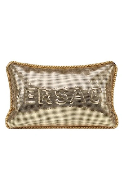 Versace Logo Metal Mesh Accent Pillow In Gold