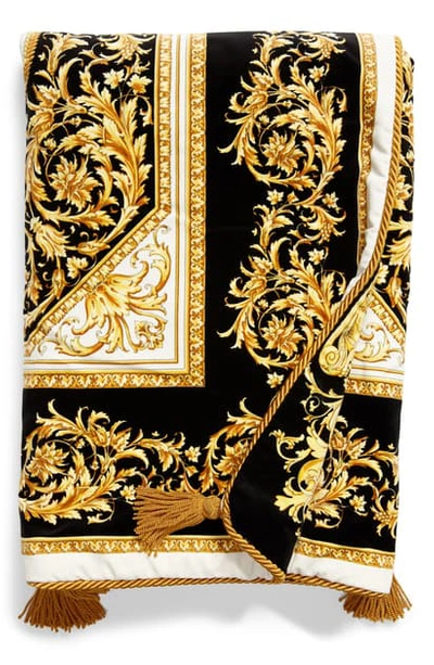 Versace Pamir Cotton Blend Throw Blanket In Black