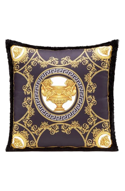 Versace Medusa Print Silk Accent Pillow In Black/ Gold