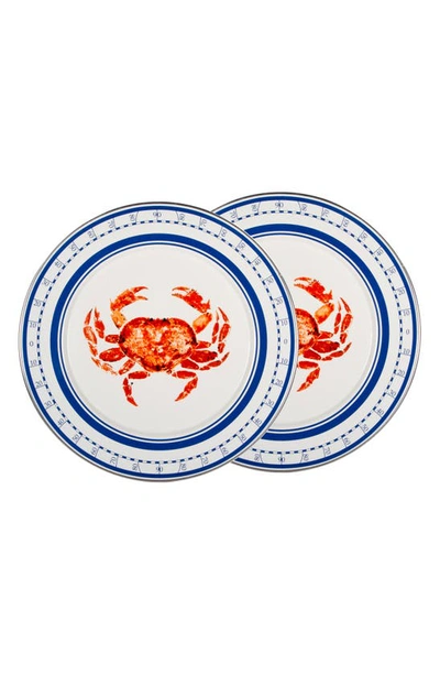 Golden Rabbit Enamelware Crab House Set Of 2 Chargers In White