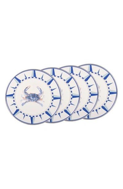 Golden Rabbit Crab House Dinner Plates, Set Of 4 In White