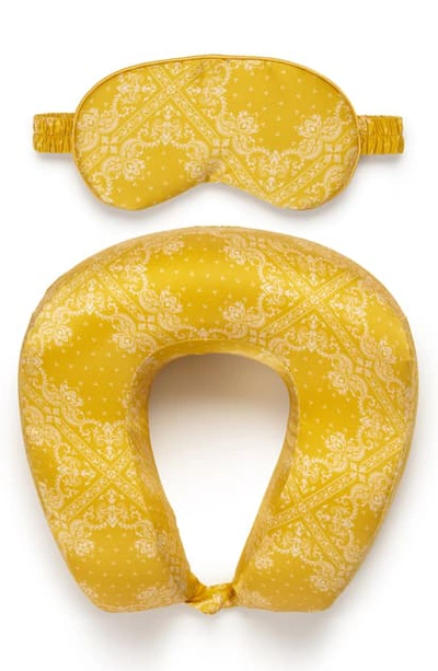 Calpak Silk Travel Neck Pillow & Eye Mask Set In Mustard Bandana