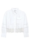 SELF-PORTRAIT LACE TRIM CROP COTTON POPLIN SHIRT,SS20-072W