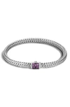 John Hardy Classic Chain Sterling Silver Lava Extra Small Bracelet With Amethyst In Silver/ Amethyst