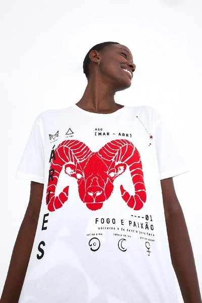 Farm Rio Zodiac Aries T-shirt In Off-white
