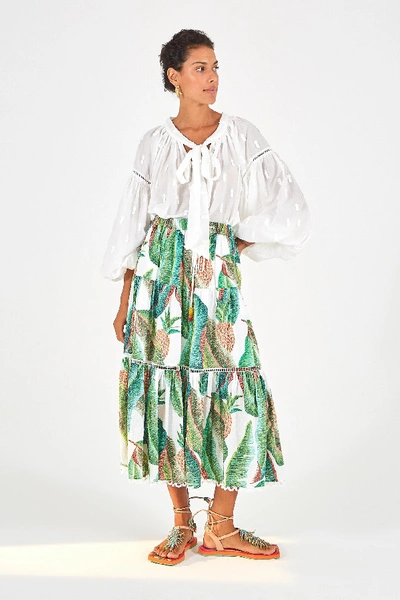 Farm Rio Forest Palm Maxi Skirt In White