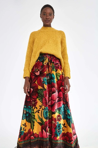 Farm Rio Winter Garden Velvet Skirt In Multi