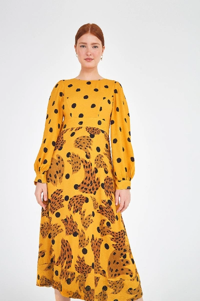 Farm Rio Caramel Banana Polka Dress In Yellow Multi