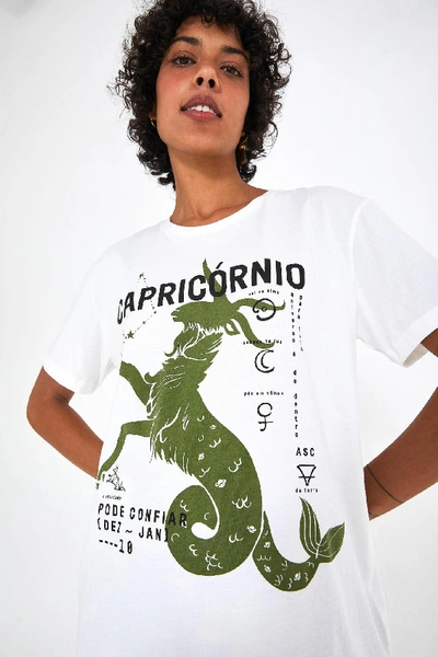 Farm Rio Zodiac Capricorn T-shirt In Off-white