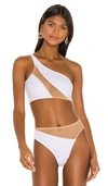 Norma Kamali Snake Mesh Bikini Top In White & Nude Mesh