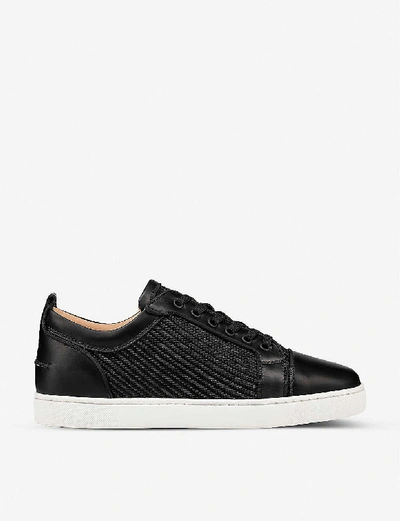 Christian Louboutin Louis Junior Orlato Leather And Jacquard Sneakers In Black