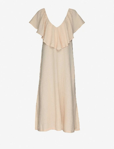 Anaak Brigitte Ruffle-trim Cotton-muslin Maxi Dress In Pale+peac