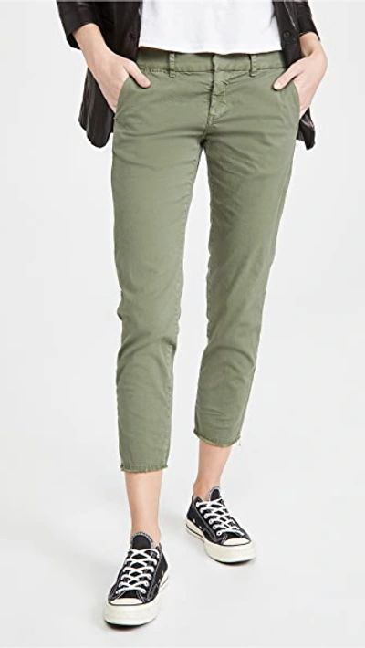 Nili Lotan East Hampton Frayed Stretch-cotton Twill Slim-leg Pants In Army Green