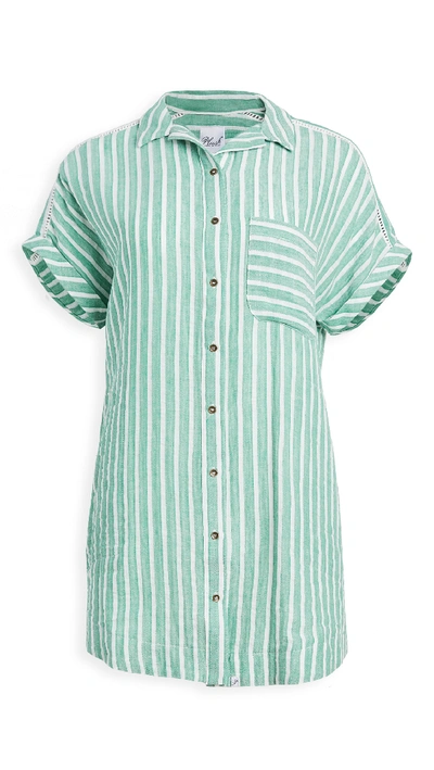 Plush Striped Linen Dress In Jade/white Stripe