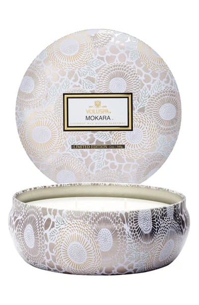 Voluspa Three-wick Lidded Tin Candle In Mokara