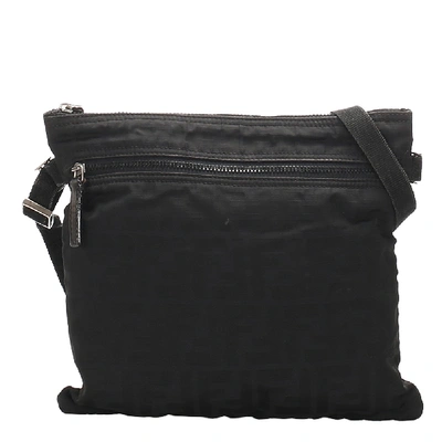 Pre-owned Fendi Black Zucca Canvas Nylon Crossbody Bag