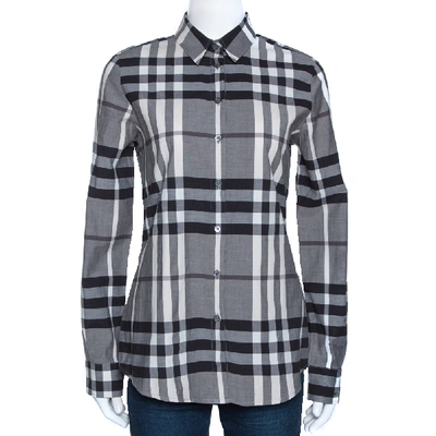 Pre-owned Burberry Pale Grey Nova Check Stretch Cotton Long Sleeve Shirt S