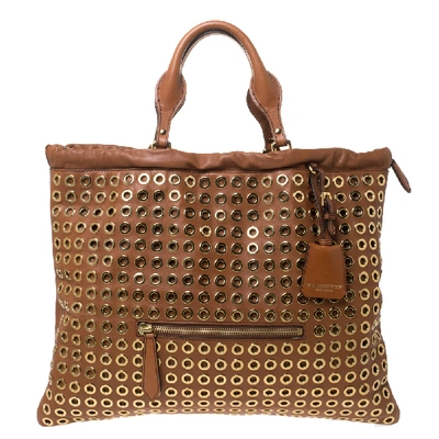 Pre-owned Burberry Tan Leather Grommet Big Crush Tote