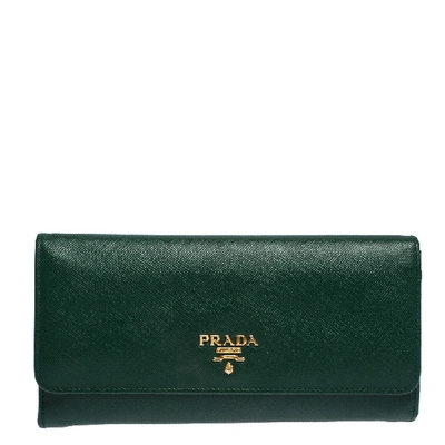 Pre-owned Prada Green Saffiano Lux Leather Continental Wallet