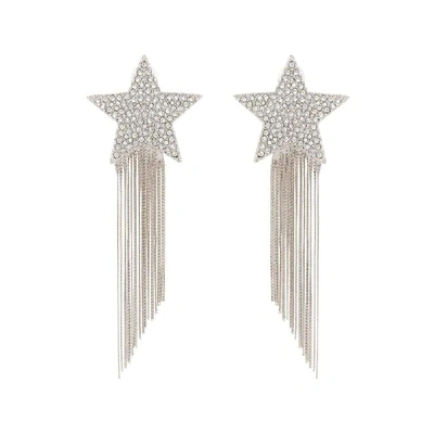 Saint Laurent Silver-tone Crystal Clip Earrings