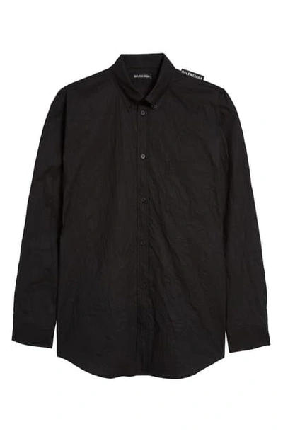 Balenciaga Crinkled Poplin Button-down Shirt In Black