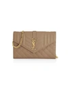 Saint Laurent Envelope Monogram Matelassé Leather Wallet-on-chain In Sand