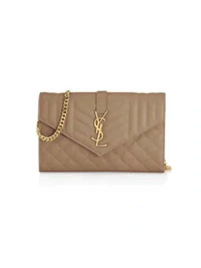 Saint Laurent Envelope Monogram Matelassé Leather Wallet-on-chain In Sand