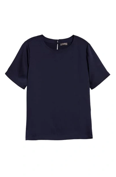 Vince Camuto Short Sleeve Hammered Satin Blouse In Night Navy