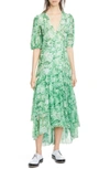 Ganni Floral Print Mesh Midi Wrap Dress In Island Green 778