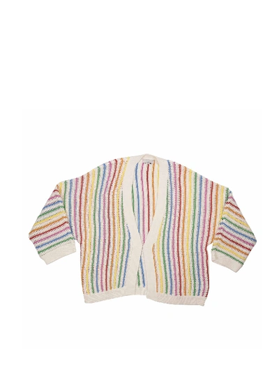 Stella Mccartney Kids' Multicolor Striped Cardigan In White