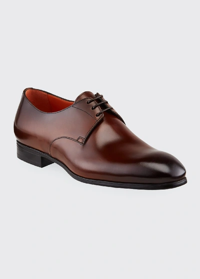 Santoni Men's Induct Burnished Leather Derby Shoes In Brown
