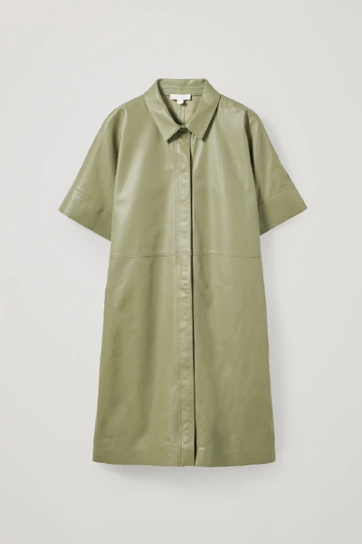 Cos Leather Shirt Dress In Green