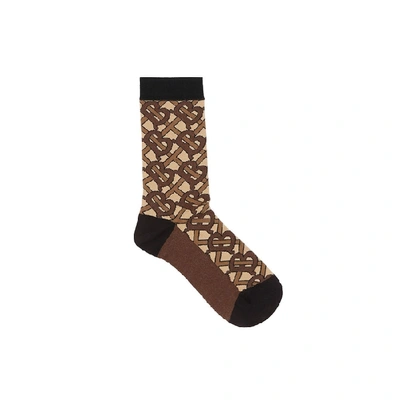 Burberry Monogram Intarsia Cotton Blend Socks In Bridle Brown
