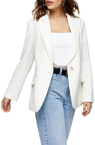 Topshop Double Breasted Blazer In Ivory