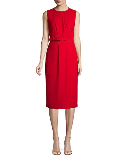 Lafayette 148 Jude Sleeveless Belted Finesse Crepe Dress In Red Currant