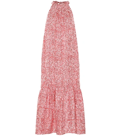 Asceno Ibiza Printed Silk Halterneck Maxi Dress In Red
