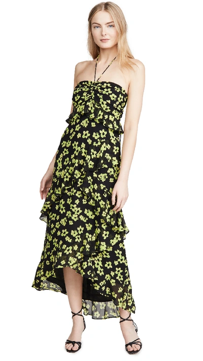 Wayf Zander Floral Print Halter Dress In Citron Flowers