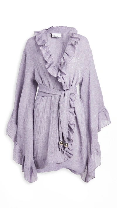 Lisa Marie Fernandez Anita Belted Ruffled Organic Linen-blend Gauze Dressing Gown In Lavender