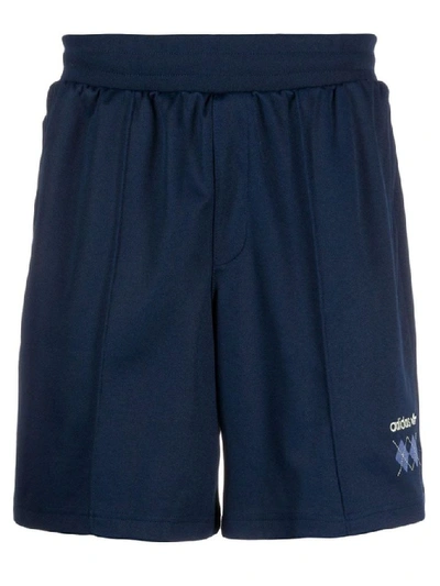 Adidas Originals Logo Striped Cotton Jersey Shorts In Blue
