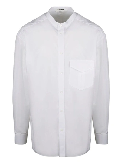 Jil Sander Band-collar Poplin Shirt In White