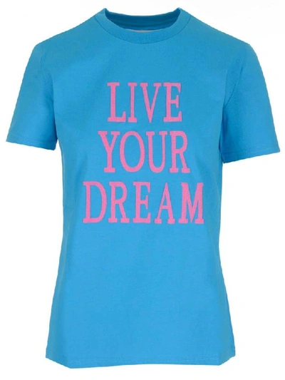 Alberta Ferretti Women's T-shirt Short Sleeve Crew Neck Round Live Your Dream In Light Blue