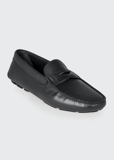 Prada Men's Saffiano Leather Penny Drivers In Black