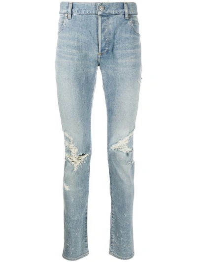 Balmain Distressed Skinny Jeans In Blue