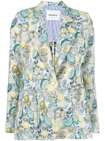 Ava Adore Lemon Print Blazer In Blue